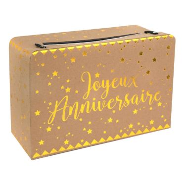 Tirelire valise joyeux anniversaire couleur kraft | jourdefete.com
