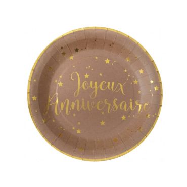 10 assiettes en carton joyeux anniversaire couleur kraft | jourdefete.com