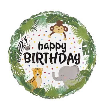 ballon hélium rond happy birthday jungle - 46 cm