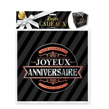 boite cadeau noire joyeux anniversaire grand modele | jourdefete.com