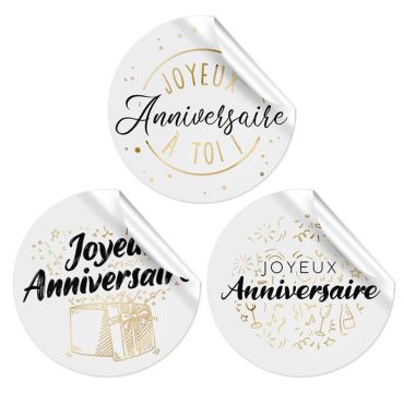 18 pastilles autocollantes joyeux anniversaire 3 modèles 