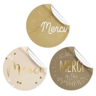 18 pastilles autocollantes merci avec 3 modèles différents
