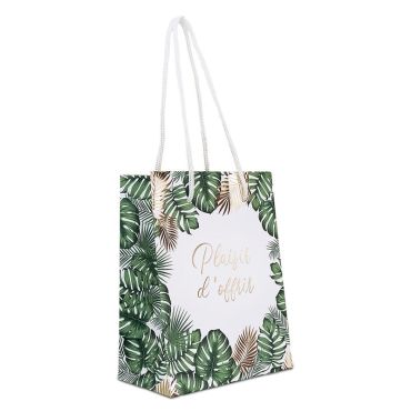 Une mini pochette cadeau aux motifs de fleurs tropicales avec la mention "Plaisir d'offrir" | jourdefete.com