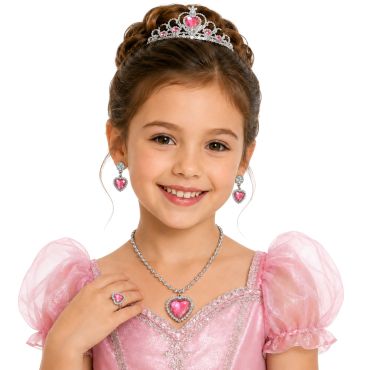 Accessoires de déguisement pour enfant avec set de bijoux de princesse aux gemmes roses en forme de cœur | jourdefete.com Accessoires de déguisement pour enfant avec set de bijoux de princesse aux gemmes roses en forme de cœur | jourdefete.com