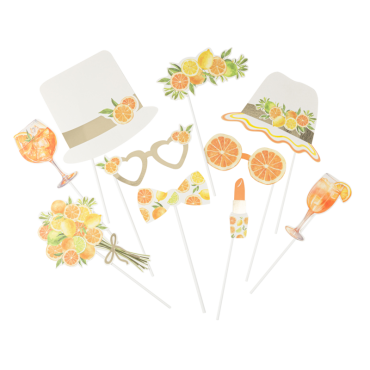 Kit photobooth Fizz Agrume crème, orange et or, 10 pièces | jourdefete.com