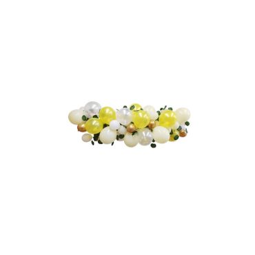 Kit Arche de 52 Ballons - L'Acidulé Citron Blanc et Or avec Guirlandes de Feuilles Vertes