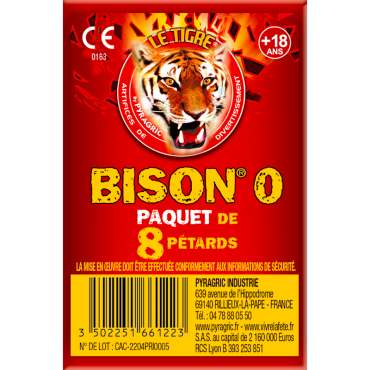 Pack de 8 pétards "Le Tigre Bison N°0", explosions festives | jourdefete.com.