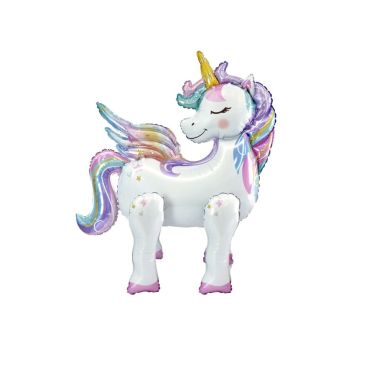 Ballon 3D en forme de licorne arc-en-ciel avec crinière multicolore et ailes | jourdefete.com