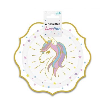 Un splendide lot de 6 assiettes aux couleurs vives pour une déco de table axée sur les licornes | jourdefete.com