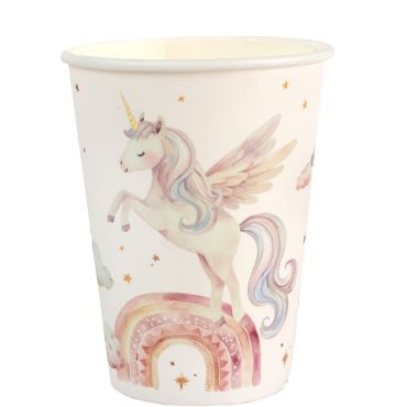 Gobelets anniversaire licorne magique roses avec arc-en-ciel et ailes | jourdefete.com