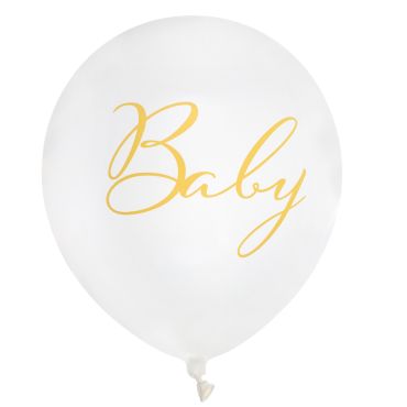 Ballons blancs Baby avec inscription dorée pour baby shower et baptême | jourdefete.com