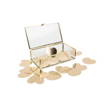 Boîte Livre d'Or Verre et Or + 150 Cœurs Papier Or
