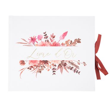 Livre d’or terracotta framboise et or pour messages invités | jourdefete.com