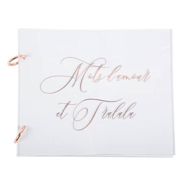 Livre d'Or Verre Acrylique et Rose Gold 22 x 18 cm 64 pages | jourdefete.com