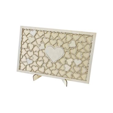 Cadre et support pour 50 étiquettes en forme de cœur en bois | jourdefete.com