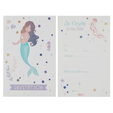 Lot de 6 cartons d'invitation - Sirène | jourdefete.com