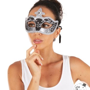 Loup vénitien argent noir masque déguisement | jourdefete.com