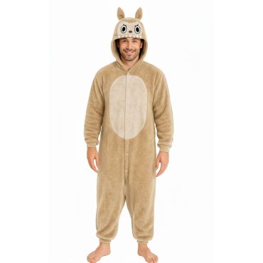 Déguisement homme monstre beige inspiré des Labubu avec capuche et oreilles | jourdefete.com