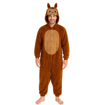 Déguisement homme monstre brun inspiré des Labubu avec capuche et combinaison intégrale | jourdefete.com Déguisement homme monstre brun inspiré des Labubu avec capuche et combinaison intégrale | jourdefete.com