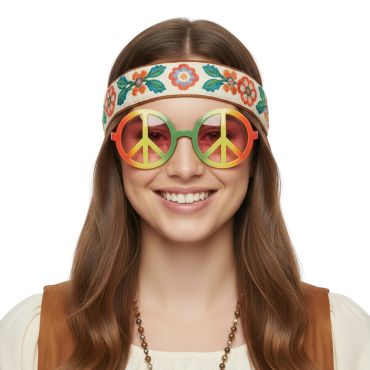 Lunettes Peace & Love multicolores aux verres roses – accessoire hippie original | jourdefete.com