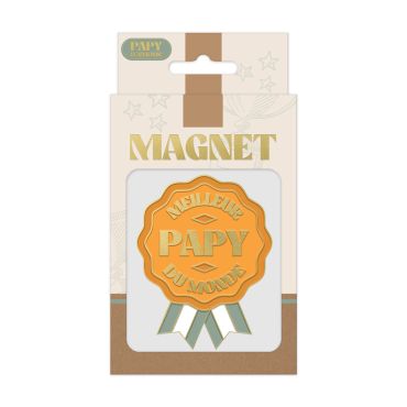 Magnet Meilleur Papy du Monde en forme de médaille orange et or | jourdefete.com