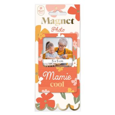 Magnet photo "Mamie Cool" avec message d’amour et fleurs | jourdefete.com
