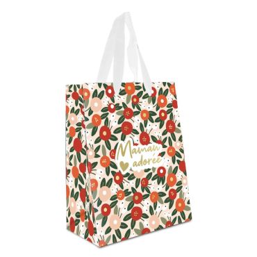 Sac cadeau Maman Adorée, emballage fleuri pour maman | jourdefete.com