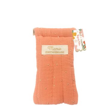 Étui à lunettes Mamie merveilleuse en gaze de coton rose avec détails dorés | jourdefete.com