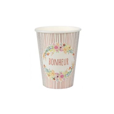 10 gobelets bonheur en carton collection mariage fleuri | jourdefete.com