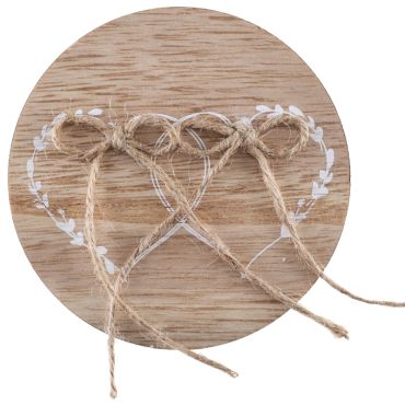 Porte-alliances en bois naturel avec ficelle jute et motif cœur | jourdefete.com