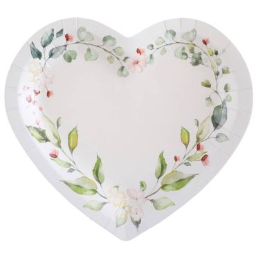 Lot de 10 assiettes en forme de cœur - 22,5 x 20 cm - Mariage Végétal | jourdefete.com