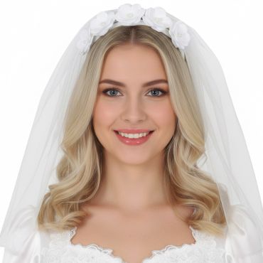 Diadème de mariée avec fleurs blanches et voile | jourdefete.com