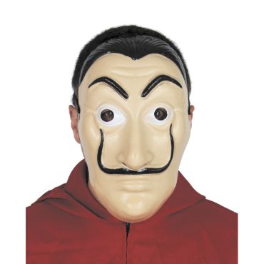 Masque braqueur type Casa de Papel avec moustache recourbée et sourcils arqués | jourdefete.com