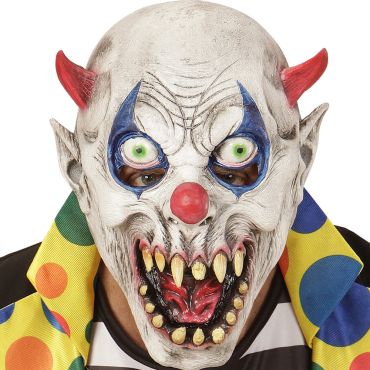 Masque Halloween clown démon terrifiant pour enfant avec cornes rouges et dents acérées | jourdefete.com
