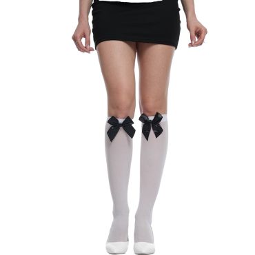 Mi-bas blancs avec nœud noir élégant pour soirée déguisée | jourdefete.com