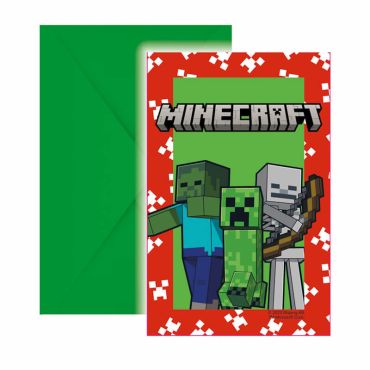 Ces 6 cartes d'invitation en carton avec enveloppes FSC® - Minecraft™ seront parfaites pour inviter les amis de votre enfant lors de son anniversaire | jourdefete.com