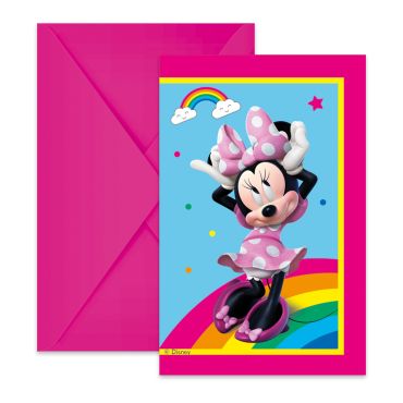 Cartes d’invitation Minnie avec enveloppes roses et arc-en-ciel | jourdefete.com
