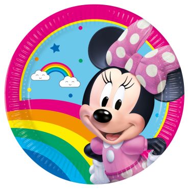 Assiettes en carton Minnie Rainbow 23 cm avec arc-en-ciel et Minnie Mouse | jourdefete.com