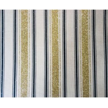 Chemin de Table en Lin - Rayures Bleu Marine et Paillettes Or