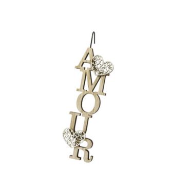 Mot à suspendre - Amour - Cœurs avec arabesques en bois