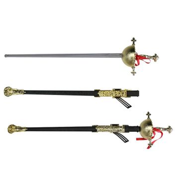 Sabre de mousquetaire avec poignée dorée et fourreau noir 66 cm | jourdefete.com
