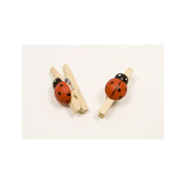 12 Pinces en Bois Coccinelle