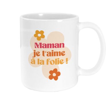 Mug Maman je t’aime à la folie avec motifs fleuris tendres pour la fête des mères | jourdefete.com
