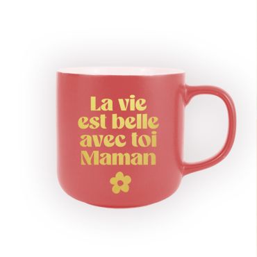 Mug rouge message "La vie est belle avec toi Maman" | jourdefete.com