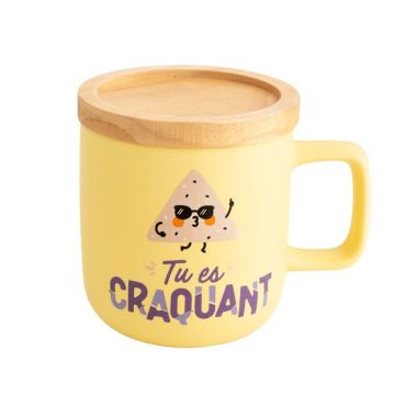 Mug Jaune avec Couvercle en Bois - Tu es Craquant - Mr. Wonderful | jourdefete.com