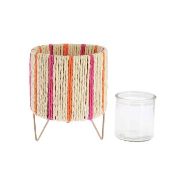 Lanterne décorative en verre, métal et ficelle beige framboise et orange pour fête | jourdefete.com