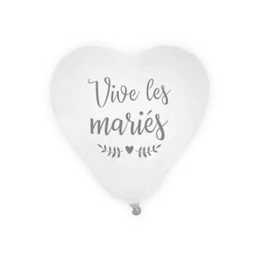 8 ballons blancs en forme de coeur et inscription "Vive les mariés" | jourdefete.com