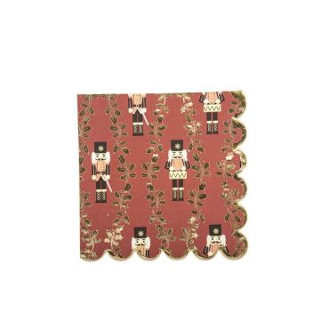 16 Serviettes Casse-Noisette Bordeaux, Noir et Or 3 Plis 33 x 33 cm