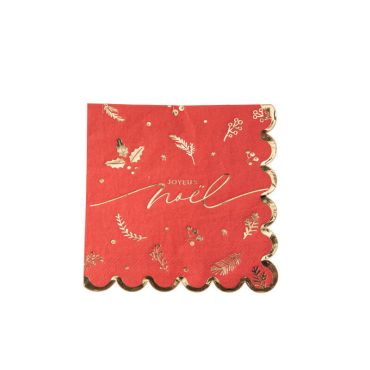 16 Serviettes Holly Christmas Rouge et Or 3 Plis 33 x 33 cm