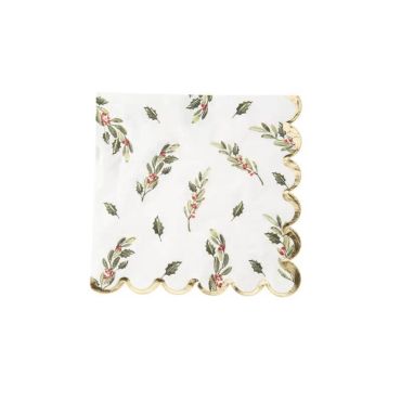 16 Serviettes Tradi Chic Blanc, Rouge, Vert et Or